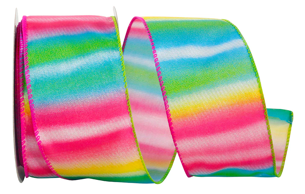 Rainbow Railroad Stripe Wired Edge Ribbon, 2-1/2 Inch X 20 Yards, Multi