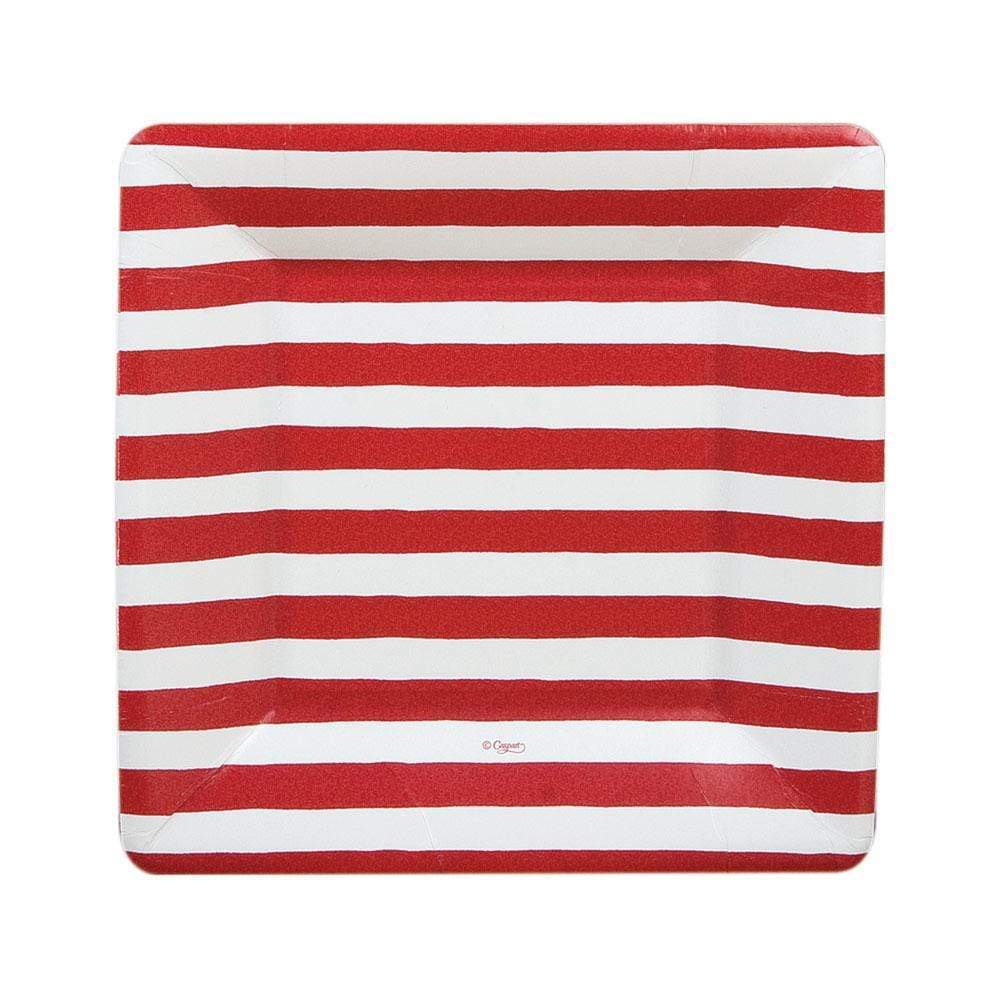 Red and White Stripe Square Paper Salad & Dessert Plates - Image 2