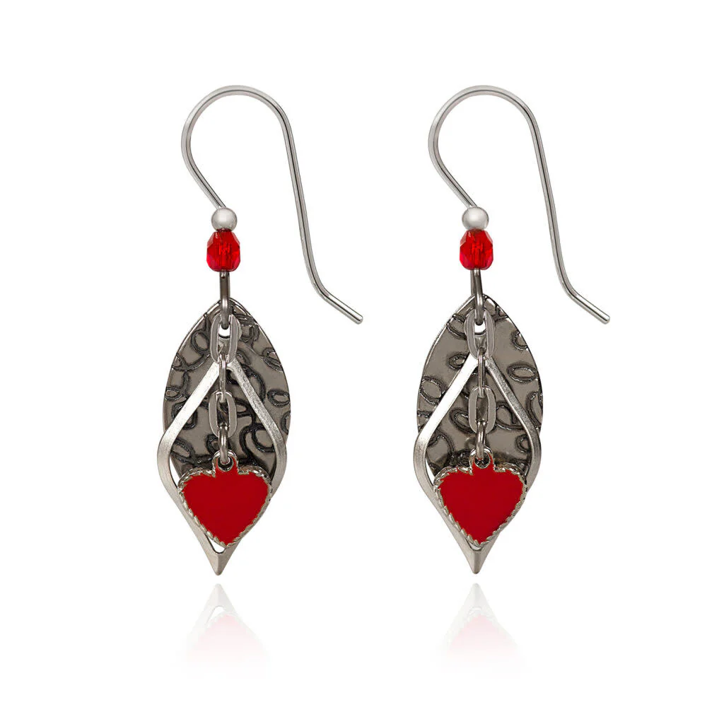Red Heart on Football Earrings