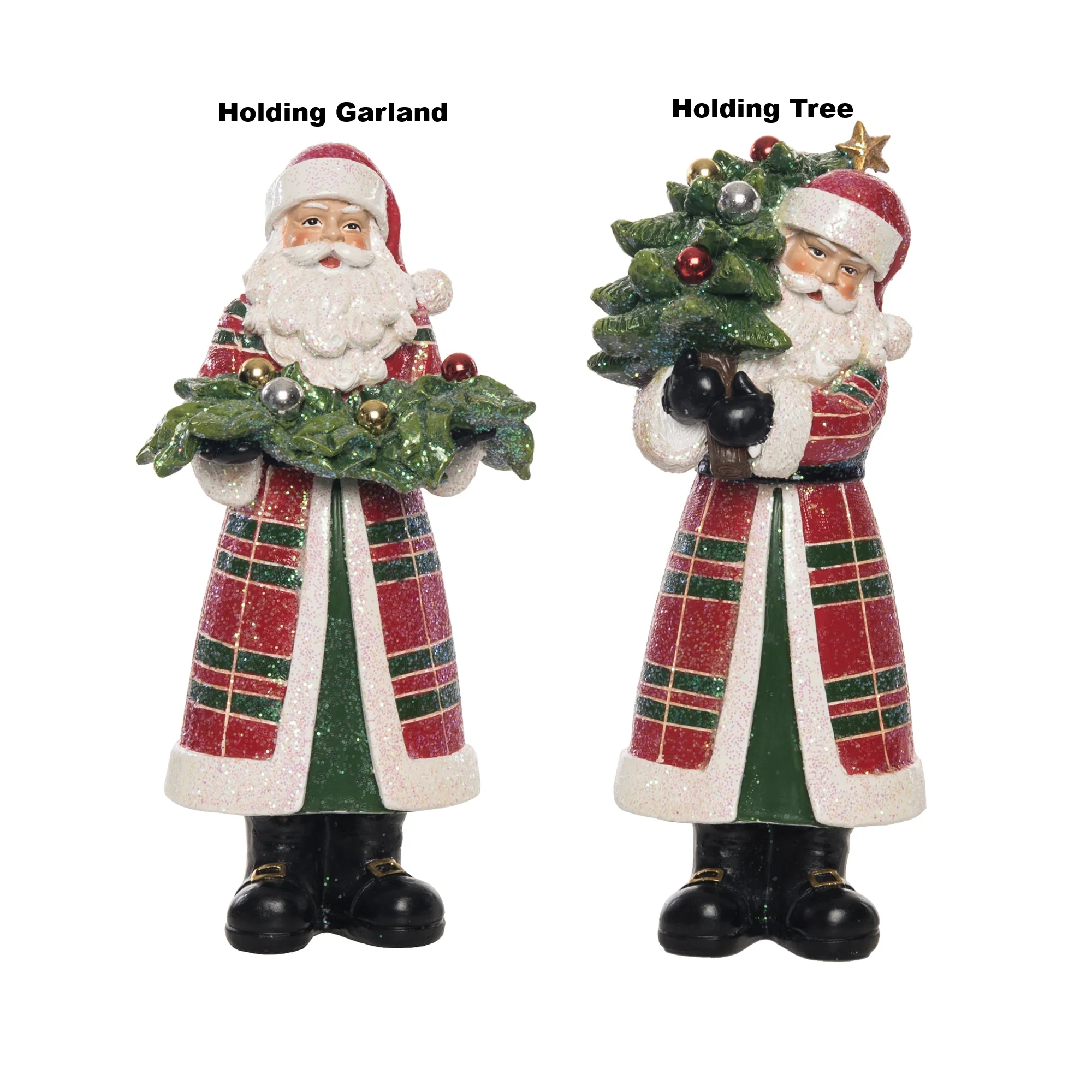 Res Elegant Plaid Santa Figurine - Sold Individually