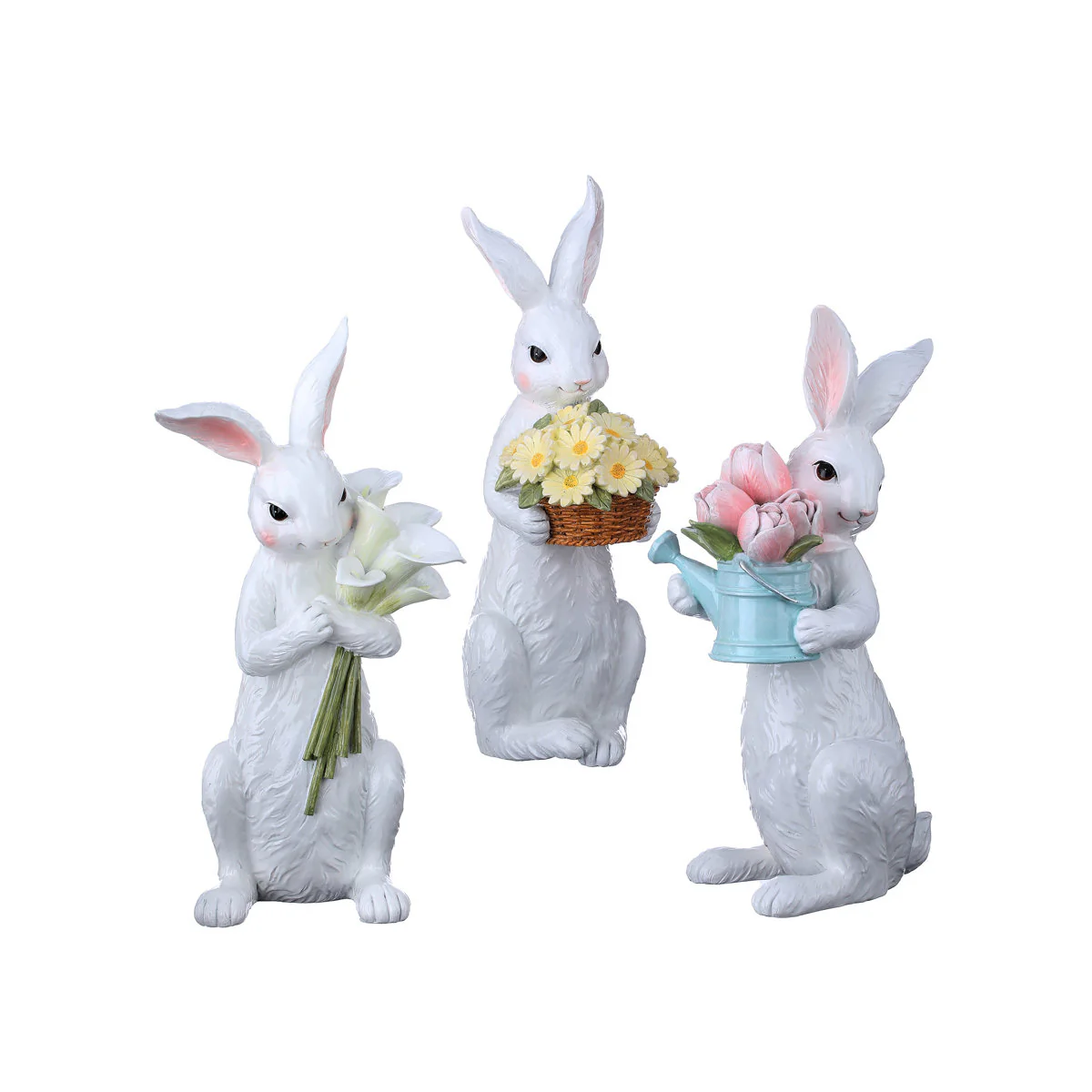Resin Bunny With Floral Bouquet - Sold Individually