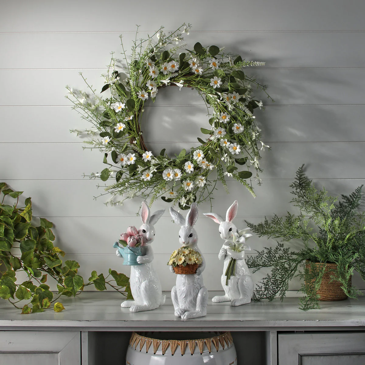 Resin Bunny With Floral Bouquet - Sold Individually - Image 3