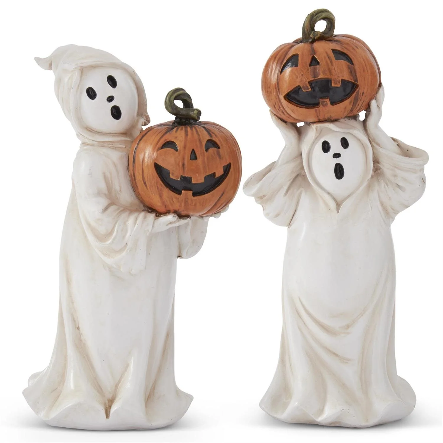Resin Ghost Holding Jack O Lanterns - Sold Individually