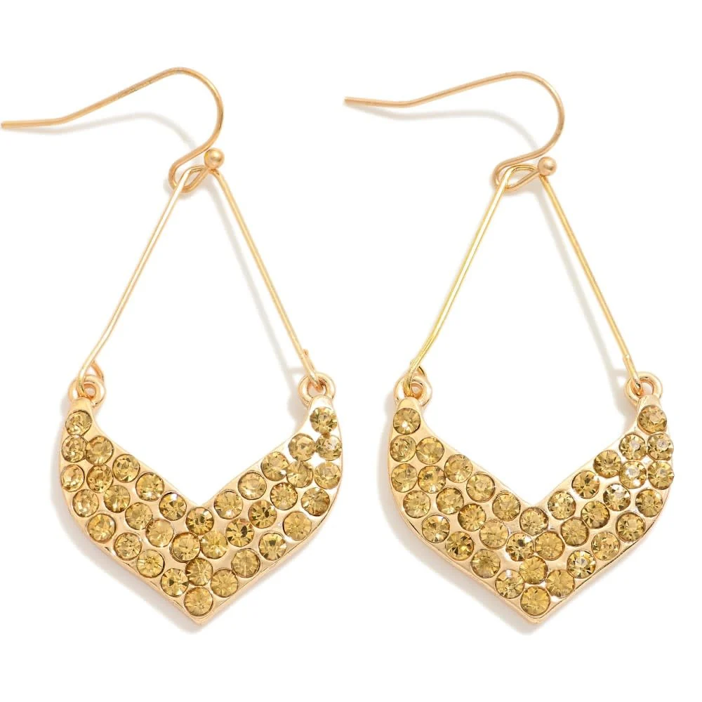 Rhinestone Studded Chevron Teardrop Earrings