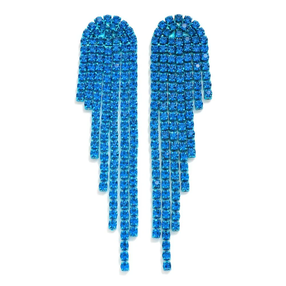 Rhinestone Tassel Post Drop Earrings - Image 2