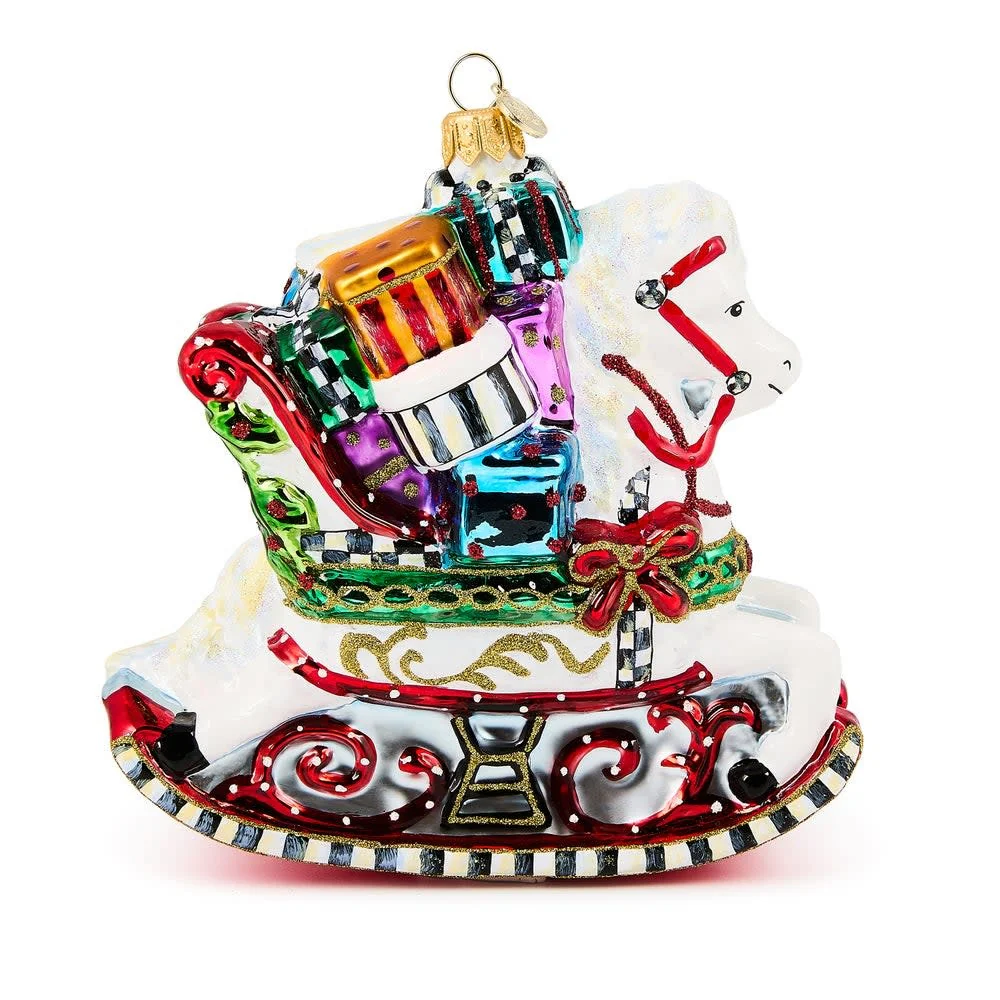Rocking Horse with Gifts Glass Ornament - Image 2