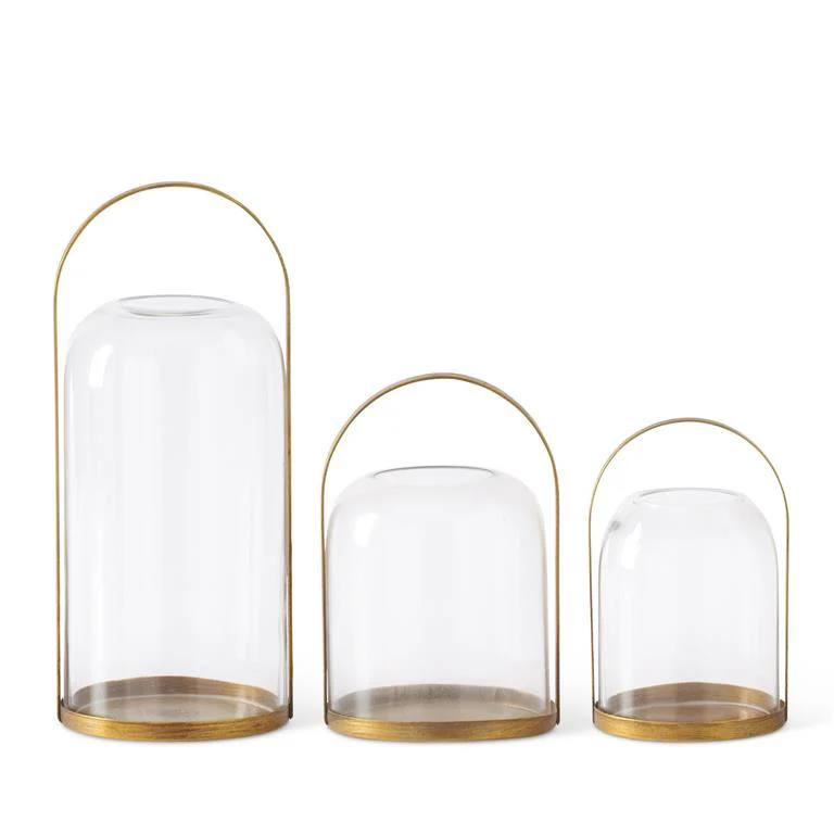Round Gold Metal Lantern Candleholder with Glass Domed Hurricane - Image 5