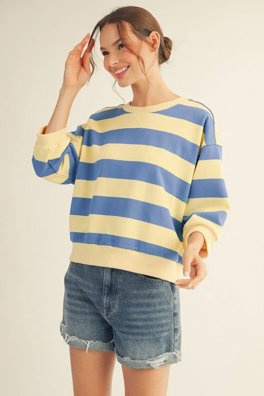 Roxanne V-Notched Bold Stripe Casual Top - Image 2