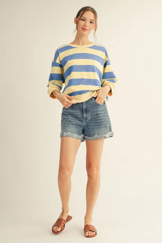 Roxanne V-Notched Bold Stripe Casual Top - Image 6