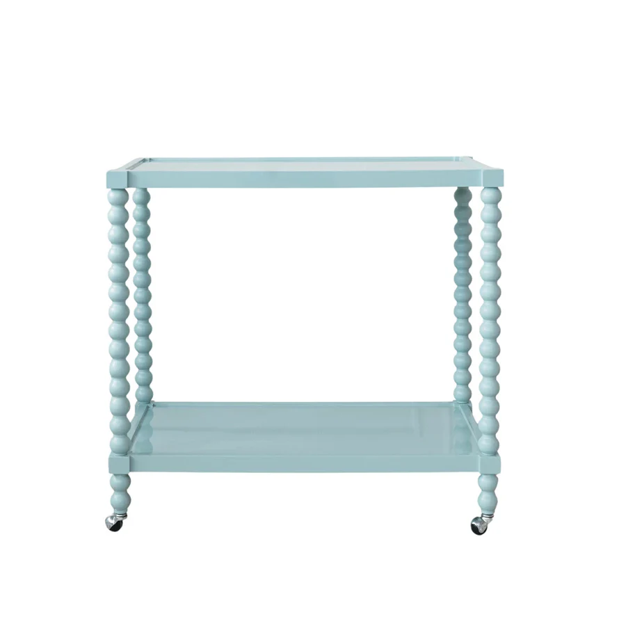 Rubberwood Lacquered 2-Tier Bar Cart on Casters