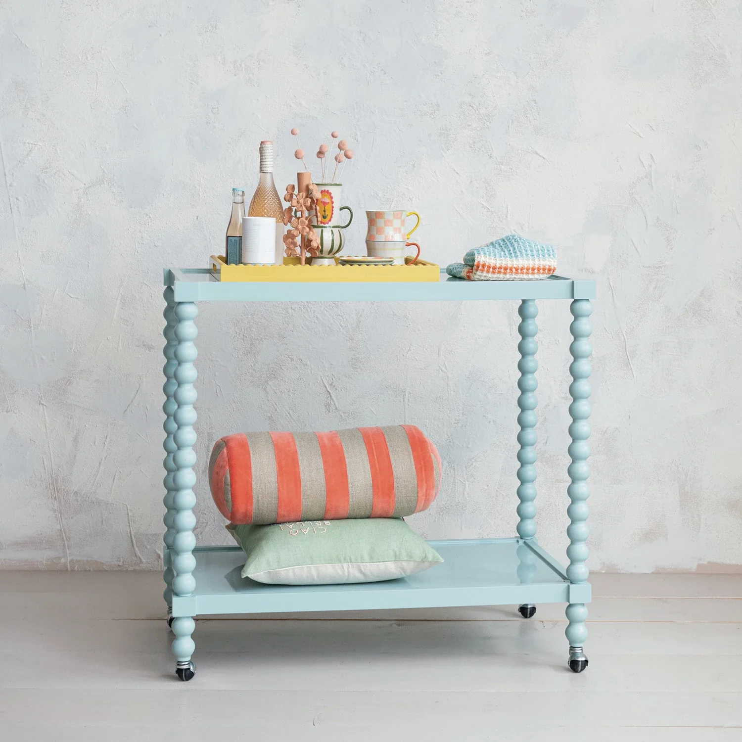Rubberwood Lacquered 2-Tier Bar Cart on Casters - Image 2