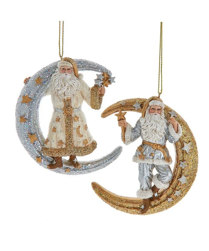 Santa On Metallic Moon Ornament