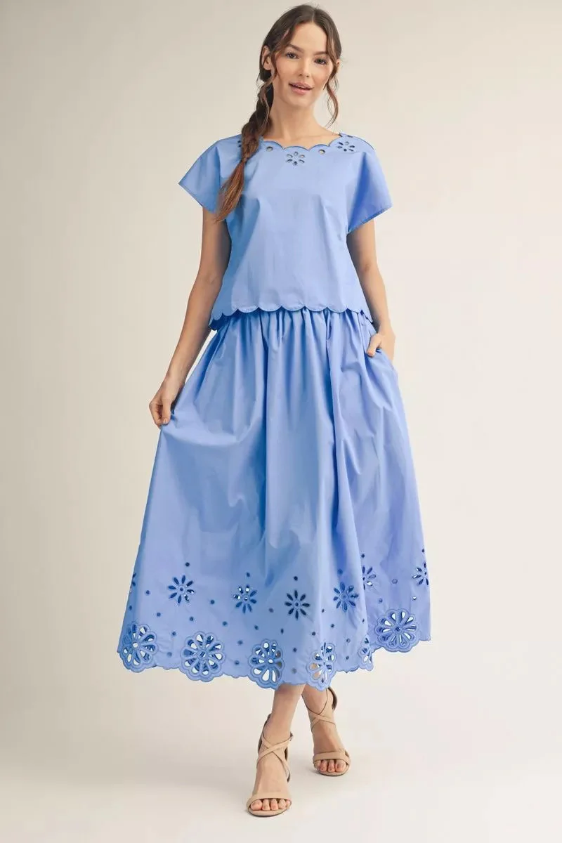 Sarah Elastic Waist Eyelet Midi Skirt - Image 3