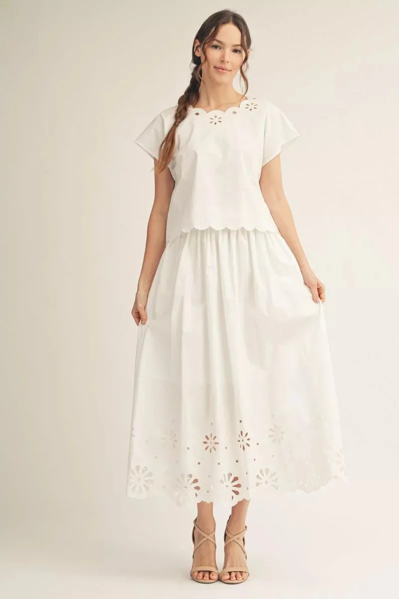 Sarah Elastic Waist Eyelet Midi Skirt - Image 5