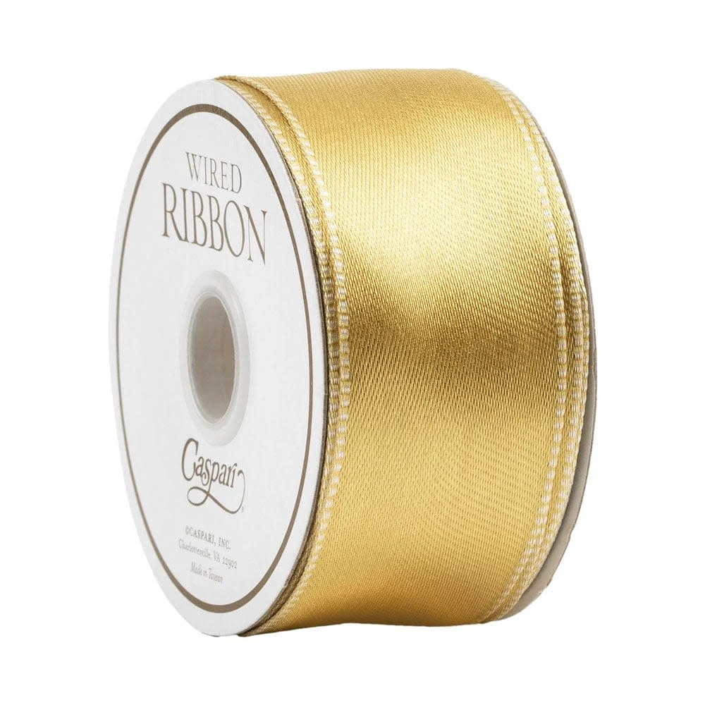 Satin Ivory & Gold Reversible Wired Ribbon - 6 Yard Spool - Image 2