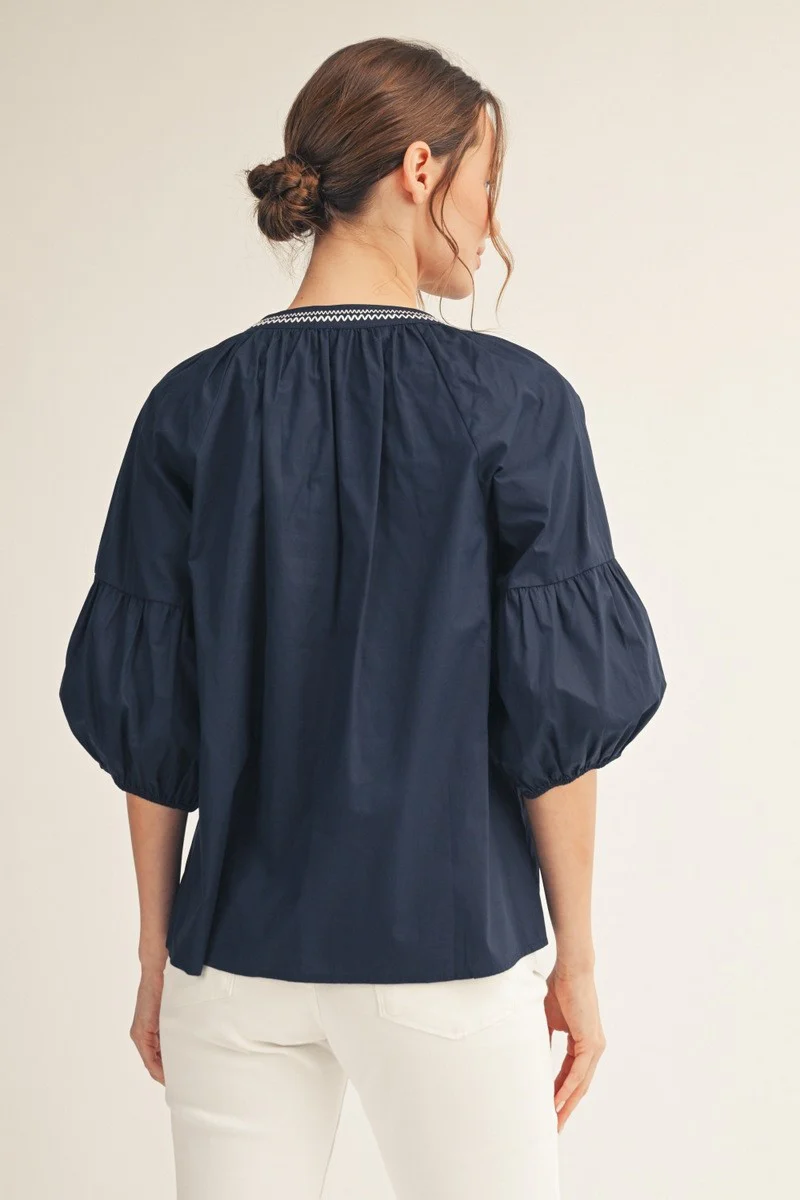 Savannah Balloon Sleeves Embroidered Top - Image 2