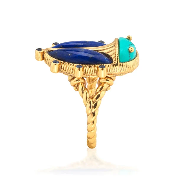 Scarab Grande Ring - Turquoise/Lapis Size 7 - Image 3