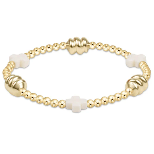 Signature Cross Admire Gold Pattern 3mm Bead Bracelet - Off-White - Image 2