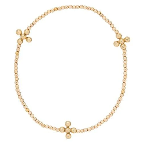 Signature Cross Gold Pattern 2MM Bead Bracelet - Classic Beaded Signature Cross Gold - 3MM Bead Gold