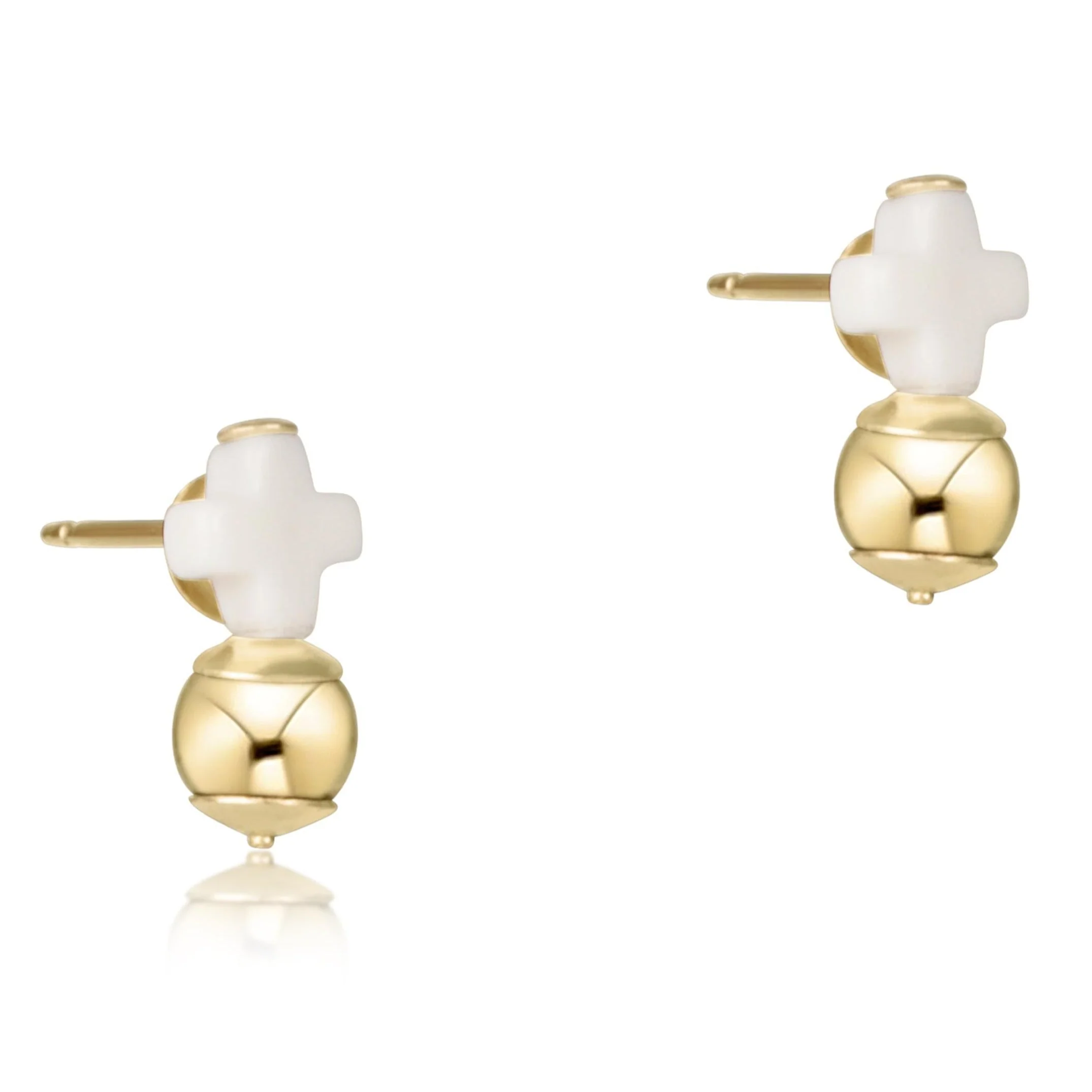 Signature Cross Off-White Stud - Gold - Image 2