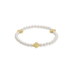 Signature Cross Pearl Pattern 4mm Bead Bracelet - Gold