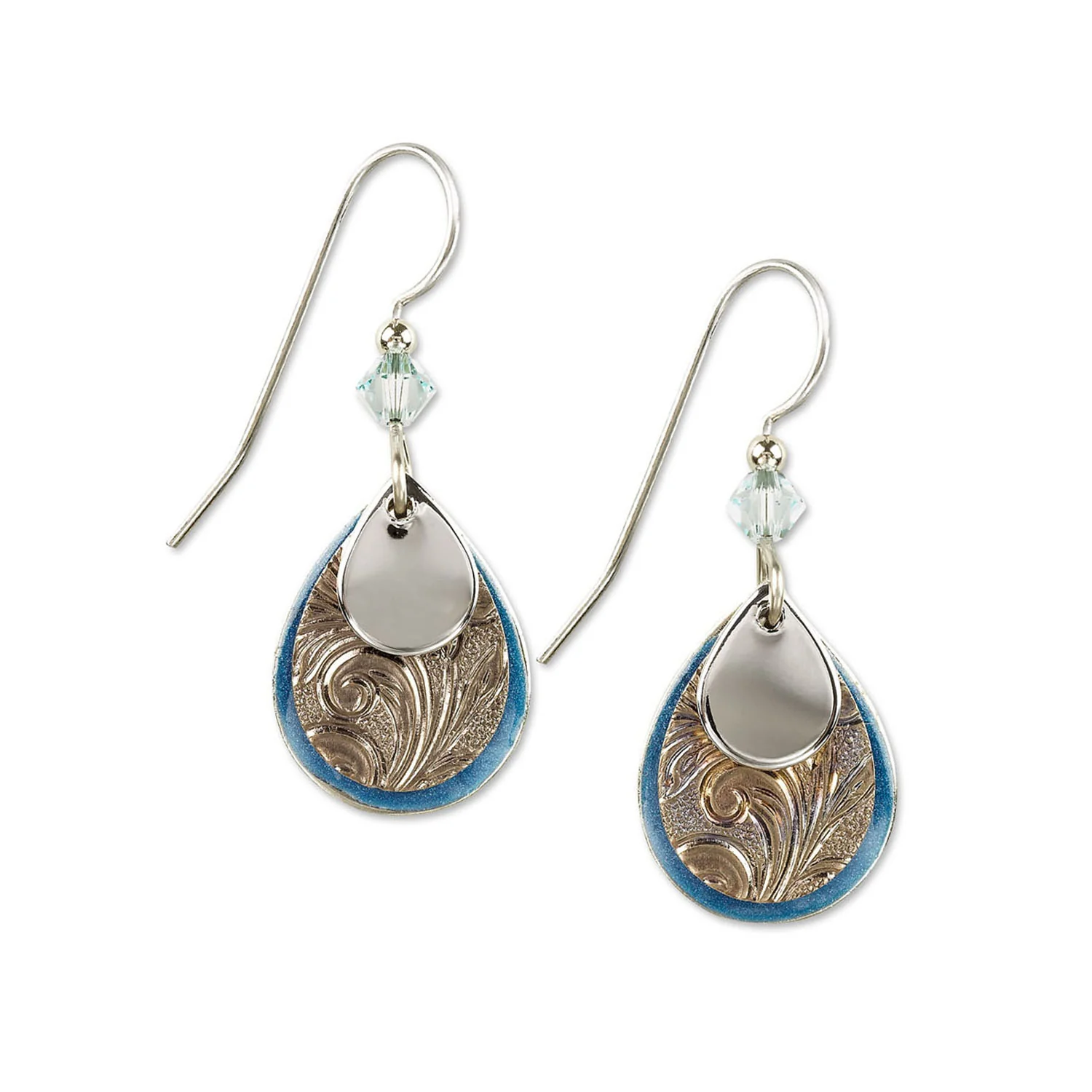 Silver Blue Triple Tears Earrings - Image 2