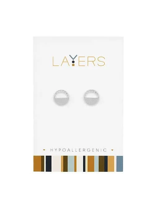 Silver CZ Half Circle Stud Layers Earrings