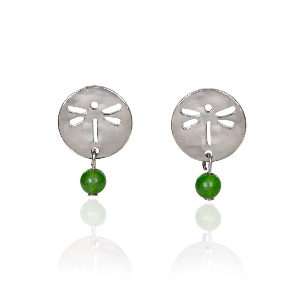 Silver Dragonfly & Bead Drop Earrings