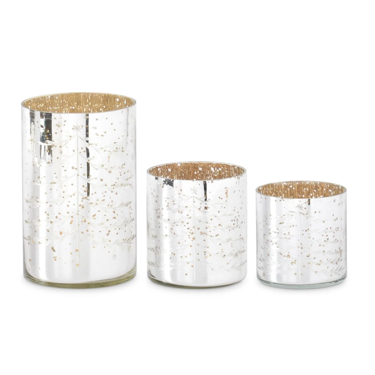 Silver Mercury Glass Candleholders w/Christmas Tree