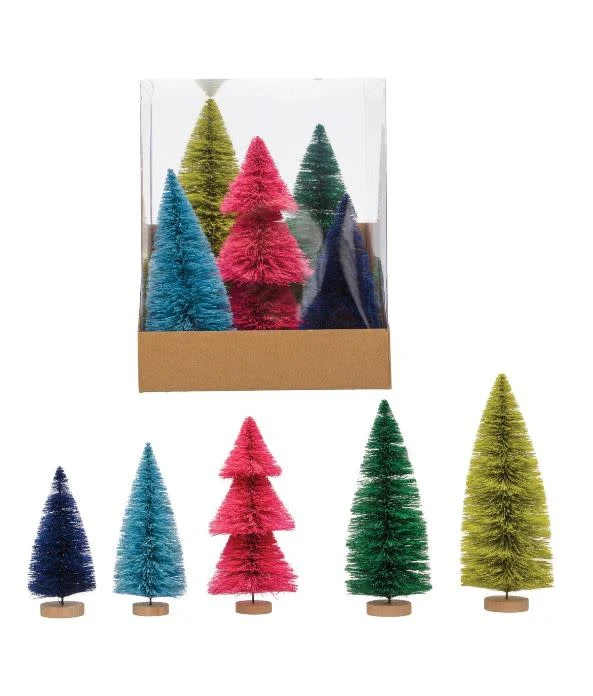 Sisal Bottle Brush Trees With Wood Base - Sold Indivisually