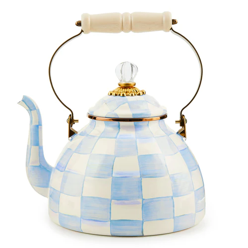 Mackenzie Childs Sky Check 3 Quart Tea Kettle