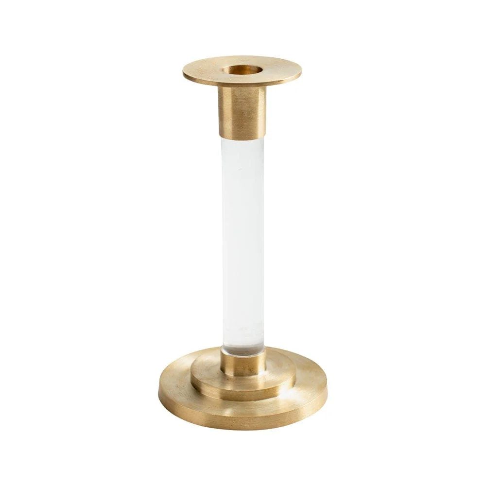 Small Brass & Resin Candlestick in Clear