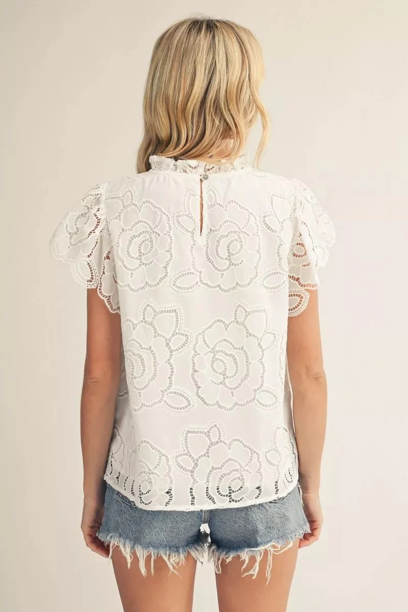 Sophie Flutter Short Sleeves Floral Eyelet Top - Image 2