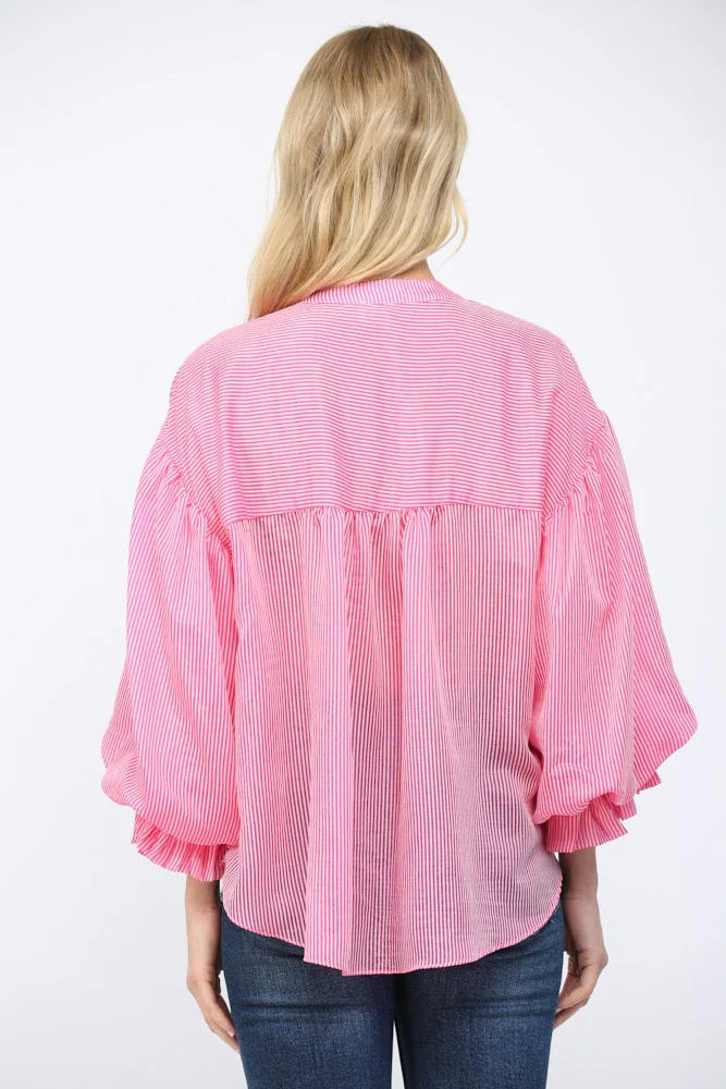 Sophie Pinstripe Voluminous Bubble Sleeve Blouse - Image 3