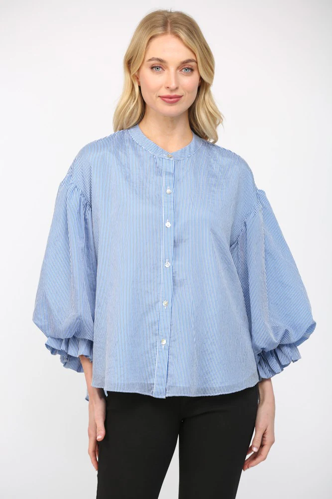 Sophie Pinstripe Voluminous Bubble Sleeve Blouse - Image 6