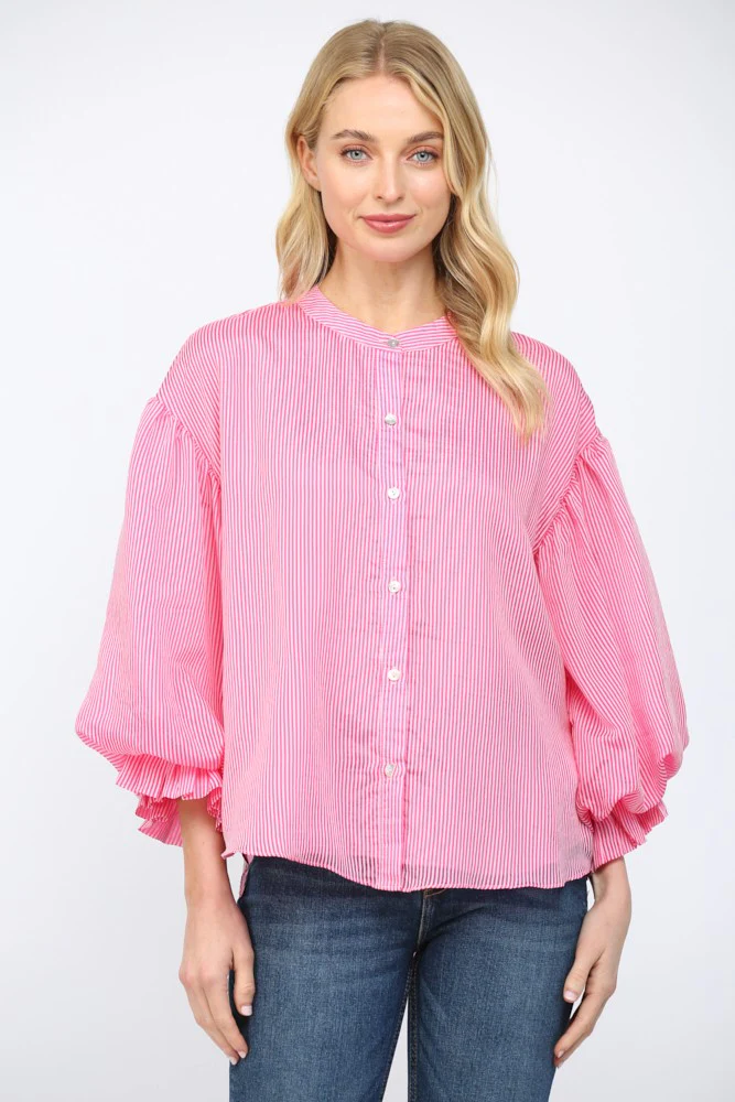 Sophie Pinstripe Voluminous Bubble Sleeve Blouse - Image 8