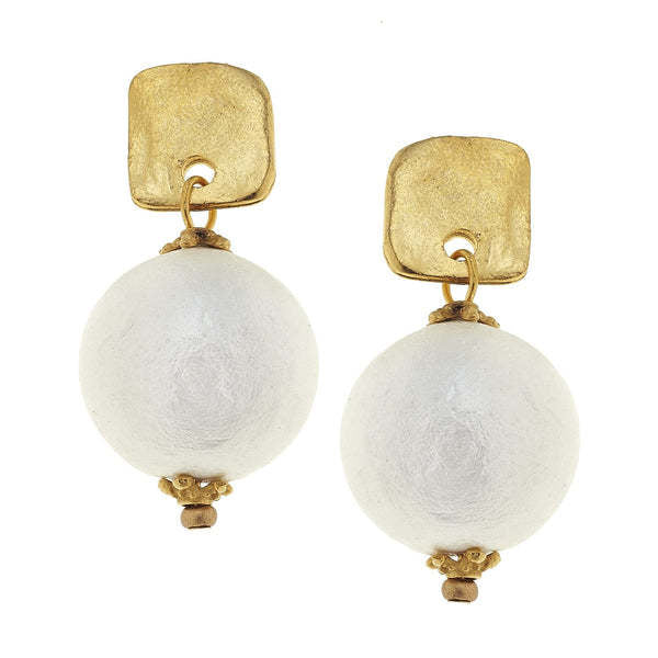 Square Cotton Pearl Drop Earrings - Image 2