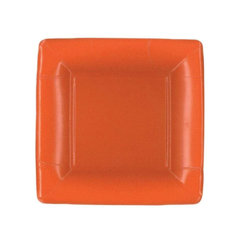 Grosgrain Square Paper Salad & Dessert Plates in Deep Orange - Image 2