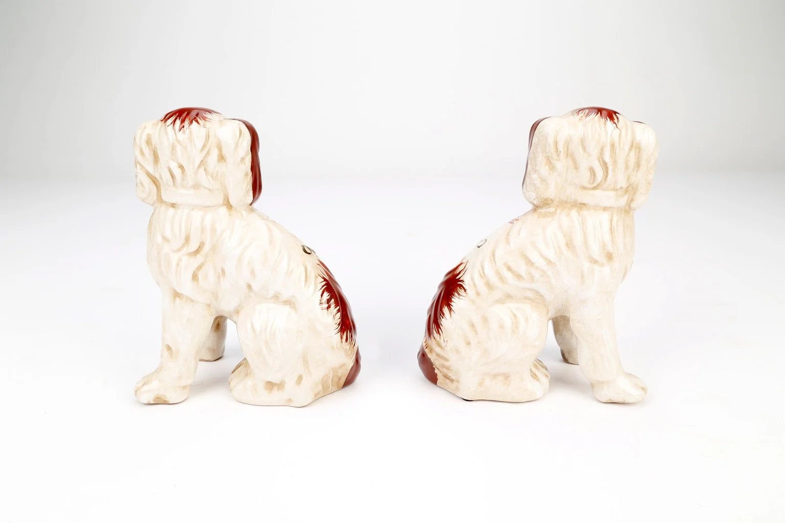 Staffordshire Dog Pair Brown And White With Chain - Image 2