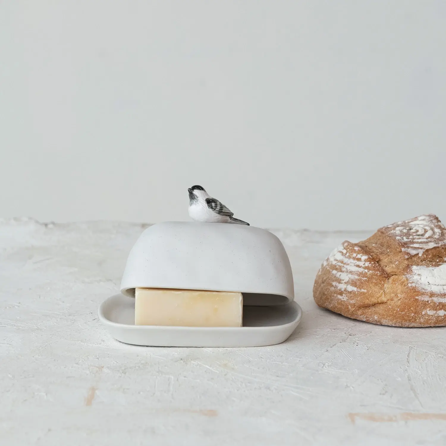 Stoneware Butter Dish with Bird Shaped Handle - Image 2