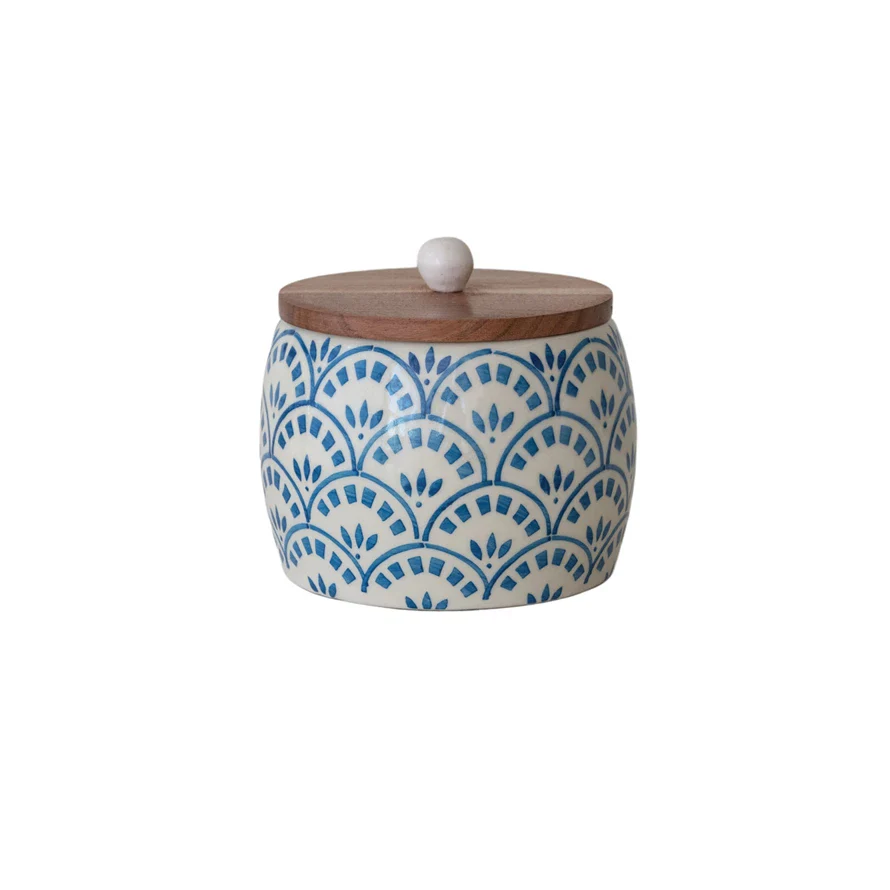 Stoneware Canister with Acacia Wood Lid - Image 3