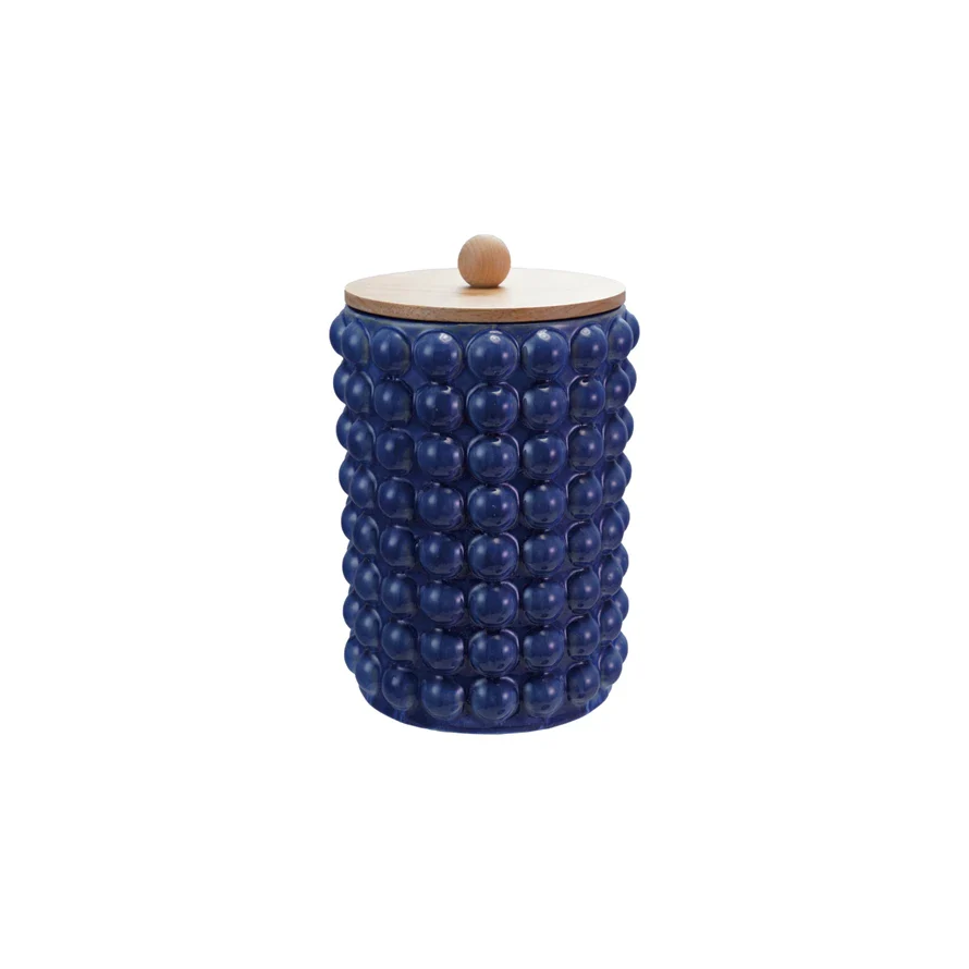 Stoneware Canister With Raised Dots & Wood Lid - Image 2