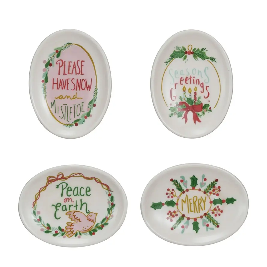 Stoneware Dish  With Holiday Saying - Sold Individually