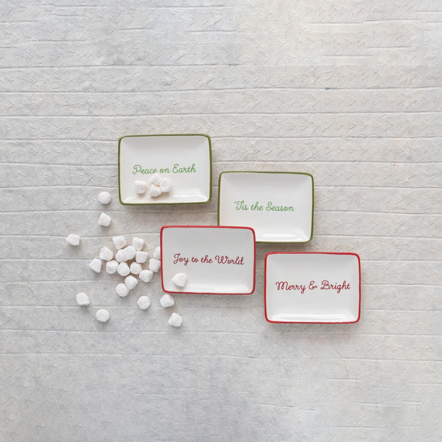 Stoneware Dish With Holiday Words & Red/Green Rim - Sold Individually - Image 2