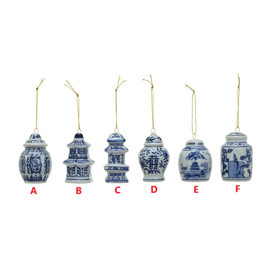 Stoneware Ginger Jar Ornament - Blue & White