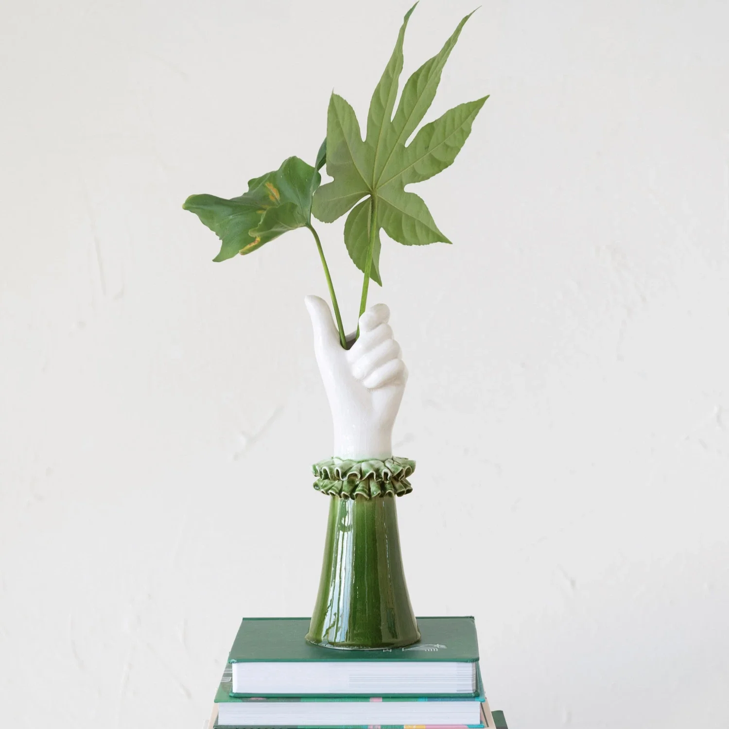 Stoneware Hand Shaped Vase with Ruffled Shirt Sleeve - Image 6