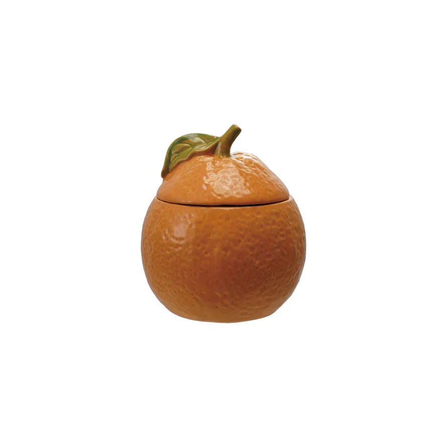Stoneware Orange Shaped Jar with Lid - Orange Color & Green