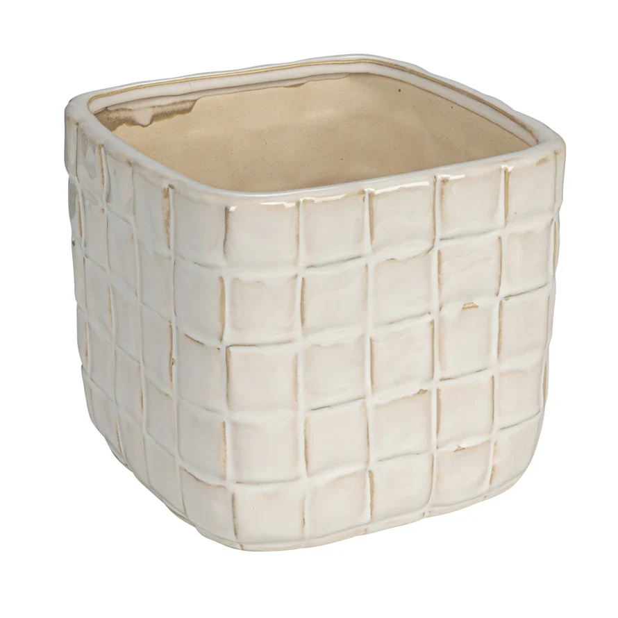 Stoneware Planter with Woven Pattern - Image 2
