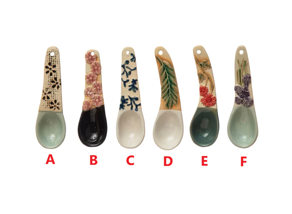 Stoneware Spoon with Floral Design Handle