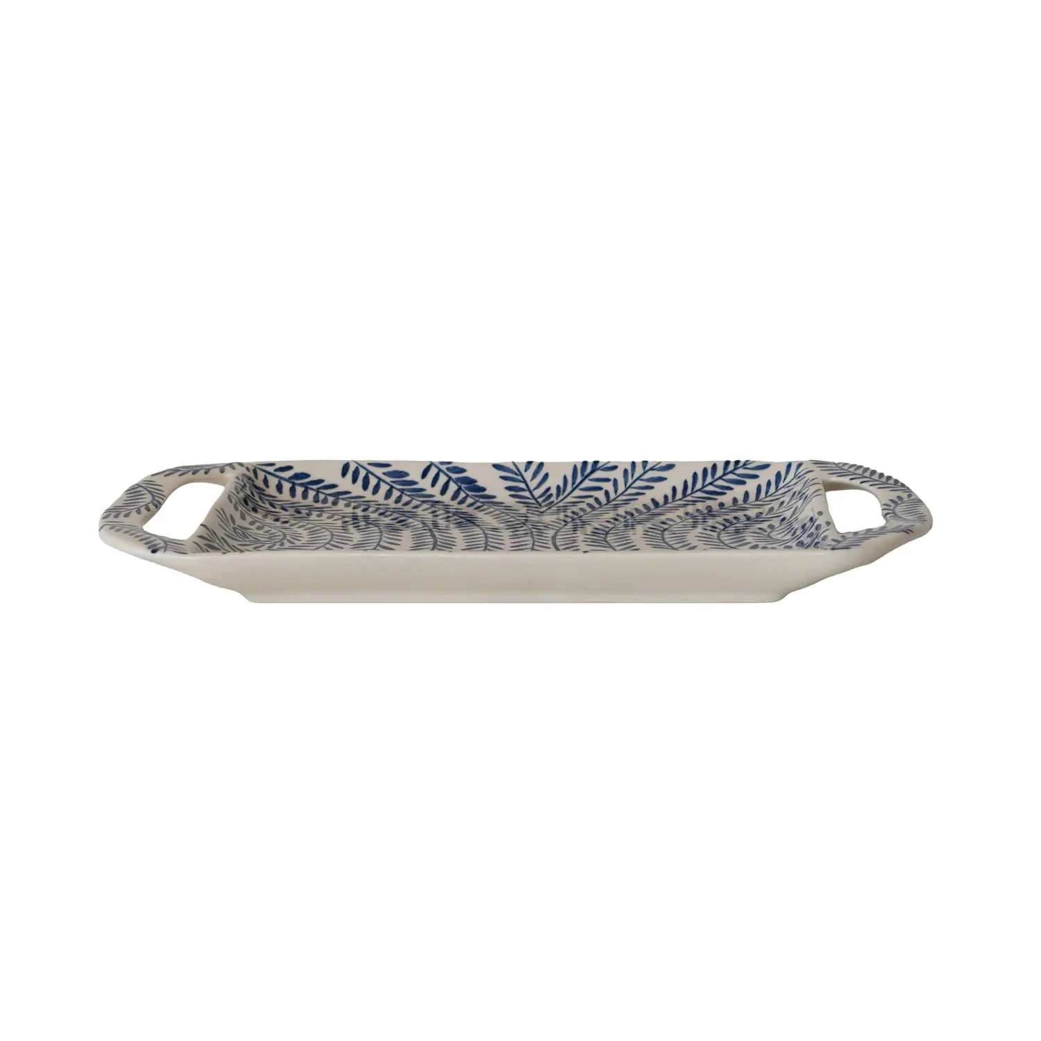 Stoneware Tray with Botanical Pattern & Handles - Image 2